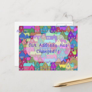 Cartão Postal De Anúncio Colorido Mudança de Endereço de Muitas Casas