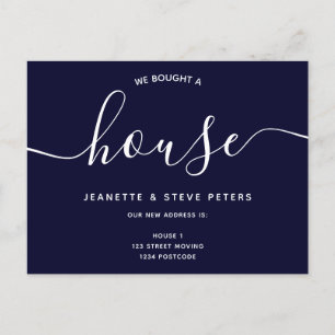 Cartão Postal De Anúncio Compramos um roteiro simples azul marinho em casa