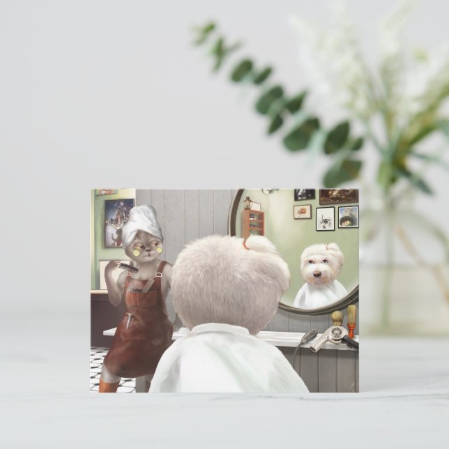Cartão Postal De Anúncio Compro Whimsical Pet Barber (Em pé/Frente)