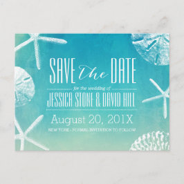 Cartão Postal De Anúncio Conchas de Praia Casamento Aquarela Salve a Data
