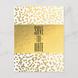 Cartão Postal De Anúncio Confetes de Folha Branco e Dourado Glam Save the D