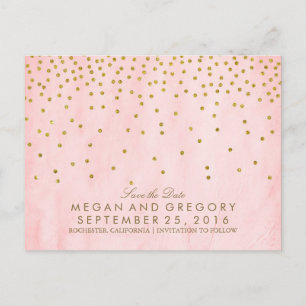 Cartão Postal De Anúncio confetes dourados vintage rosa salvar a data