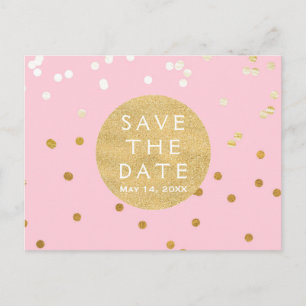 Cartão Postal De Anúncio Confetes Pontilhados Cor-de-Rosa e Dourados Save T