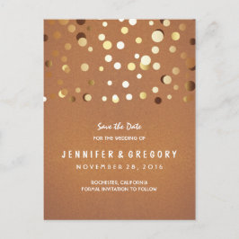 Cartão Postal De Anúncio Confetti Dourado Casual e Romântico Salvar a Data