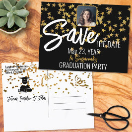 Cartão Postal De Anúncio Confetti Top Custom Photo Graduation Salvar a Data