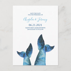 Cartão Postal De Anúncio Conto de Baleia Azul Aquarela Salve a Data
