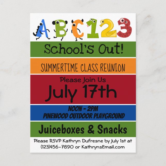Cartão Postal De Anúncio Convidado divertido "Escola Fora" para Reunião de  (Frente)