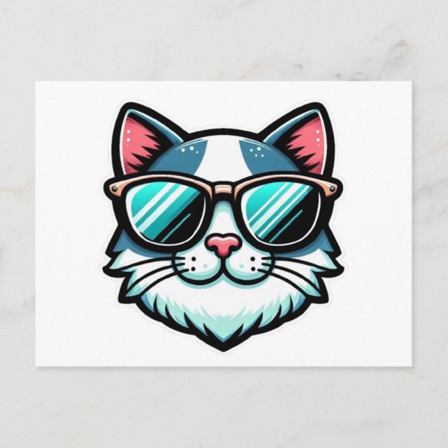 Cartão Postal De Anúncio Cool Cat Postcard – Trendy Feline Pop Art (Frente)