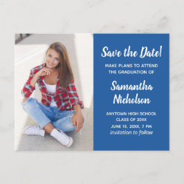 Cartão Postal De Anúncio Cor Azul Editável Graduação Foto Salvar Data