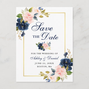 Cartão Postal De Anúncio Cor-de-rosa azul esbranquiçado Elegante Floral Sal