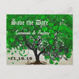 Cartão Postal De Anúncio Coração de Folha Verde Esmeralda Salve o Dia