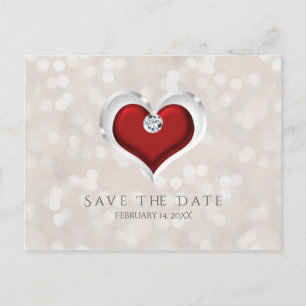 Cartão Postal De Anúncio Coração de São Valentim Vermelho e Bokeh Branco pa