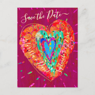 Cartão Postal De Anúncio Coração de Turquesa Rosa-Hippie Retroativo Salve a