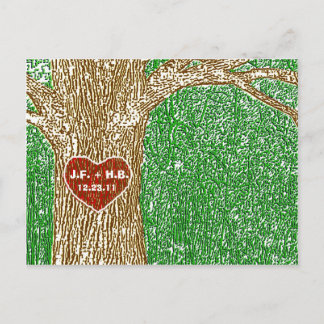 Cartão Postal De Anúncio Coração Gravado na Árvore