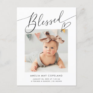 Cartão Postal De Anúncio Coração Minimalista Abençoado Foto Nascimento Bebê