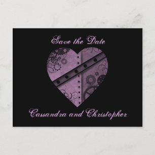 Cartão Postal De Anúncio Coração púrpura salve a data do casamento