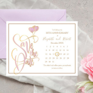 Cartão Postal De Anúncio Coração Rosa 50º Aniversário Salvar a Data
