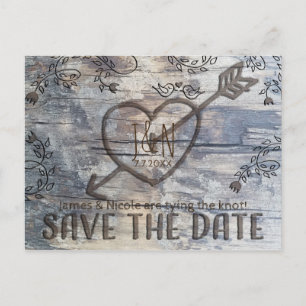 Cartão Postal De Anúncio Coração Talhado em Madeira Pássaros de Amor Salve 