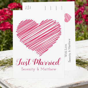 Cartão Postal De Anúncio Coração Vermelho Minimalista Moderno Casamento Rec