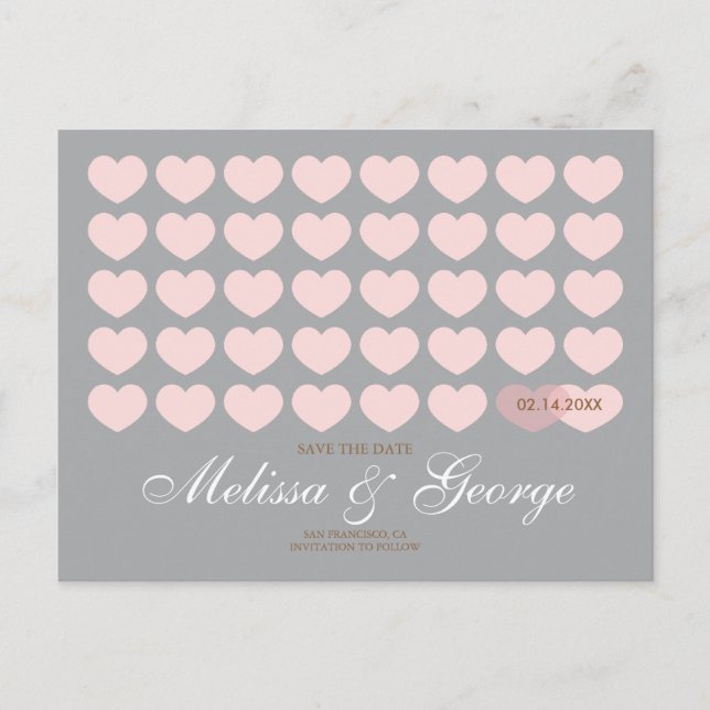 Cartão Postal De Anúncio Corações Modernos Salvem a Data: Prata (Frente)