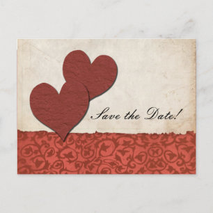 Cartão Postal De Anúncio Corações Vermelhos Rasgados Papel Casamento Salvar