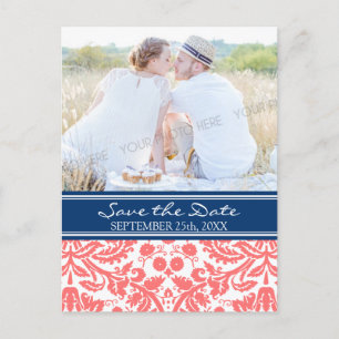 Cartão Postal De Anúncio Coral Blue Photo Save the Date Wedding Postcards
