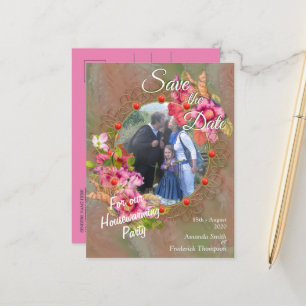 Cartão Postal De Anúncio Coral, Grama e Flores Rosa Peônia