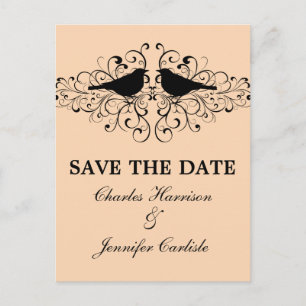 Cartão Postal De Anúncio Coral Love Bird Swirls Salve o Cartão-Postal