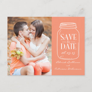 Cartão Postal De Anúncio Coral Mason Jar Photo Save the Date Postcard