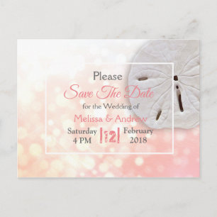 Cartão Postal De Anúncio Coral Sand Dollar Themed Weding Date