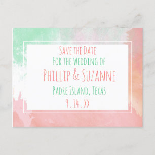 Cartão Postal De Anúncio Coral tropical Neo Mint Watercolor Salvar Data