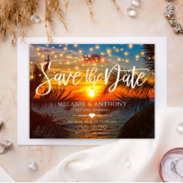 Cartão Postal De Anúncio Corda Elegante Luzes Sunset Summer Beach Casamento