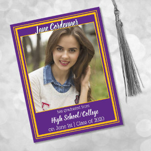 Cartão Postal De Anúncio Cores Escolares Roxo e Dourado Foto Graduação