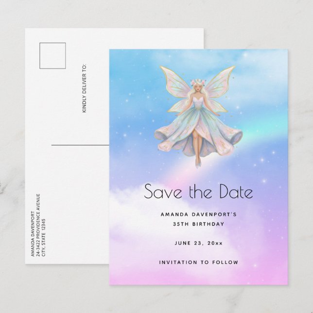 Cartão Postal De Anúncio Cores Pastéis de Anjo Mágico Fada (Frente/Verso)