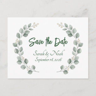 Cartão Postal De Anúncio Coroa de Eucalipto Minimalista Save the Date perso