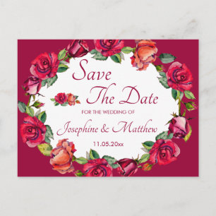 Cartão Postal De Anúncio Coroa de Monograma de Rosas Bonitas Save the Date