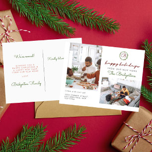 Cartão Postal De Anúncio Coroa de Natal Duas Fotos Férias Nova Casa Mudança