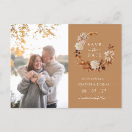 Cartão Postal De Anúncio Coroa de Outono em Dourado para Casamento de Salva