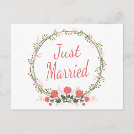 Cartão Postal De Anúncio Coroa de Rosas Florais Casamento Rosa Vermelho Rec