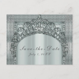 Cartão Postal De Anúncio Coroa de Tiara Prata & Brilho de Diamante Save the
