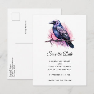 Cartão Postal De Anúncio Corvo Preto em uma Ilustração de Noiva em um Galho