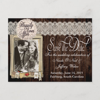 Cartão Postal De Anúncio Country Rustic Photo Save the Date Wedding Card