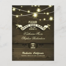 Cartão Postal De Anúncio country rustic salva a data com luzes cintilantes