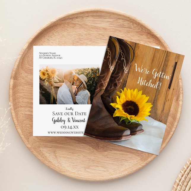 Cartão Postal De Anúncio Country Sunflower Western Weding Save the Date (Criador carregado)