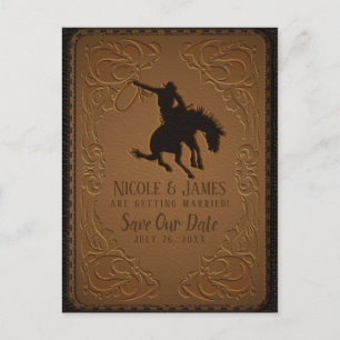 Cartão Postal De Anúncio Couro Western Selvagem Oeste Cowboy Salvar A Data