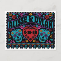 Cránios de Açúcar Save the Date no Estilo Papel Pi