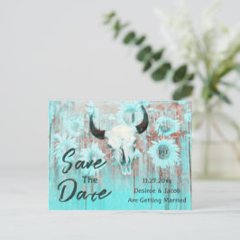 Cartão Postal De Anúncio Cravo de Vaca Rústico Boho Azul Ocidental Girassói