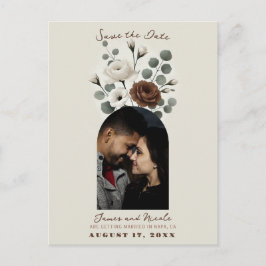 Cartão Postal De Anúncio Creme de Mocha Branco Floral Moderno Salvar a Data