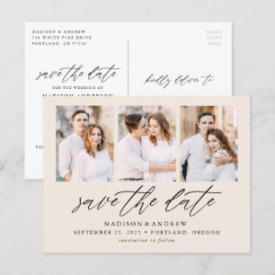 Cartão Postal De Anúncio Creme Elegante Rótulo 3 Colagem de Fotos Salve a D