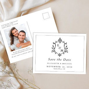 Cartão Postal De Anúncio Crest de Casamento Elegante Monograma Foto Salve a